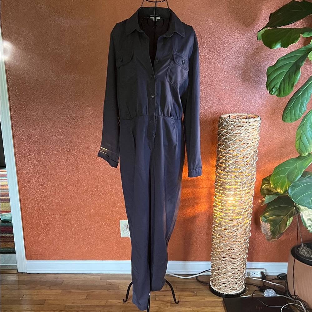 👖🚨 Ann Taylor Relaxed Chambray Jumpsuit — Soft Fabric, NO Stiff Tank Energy LG